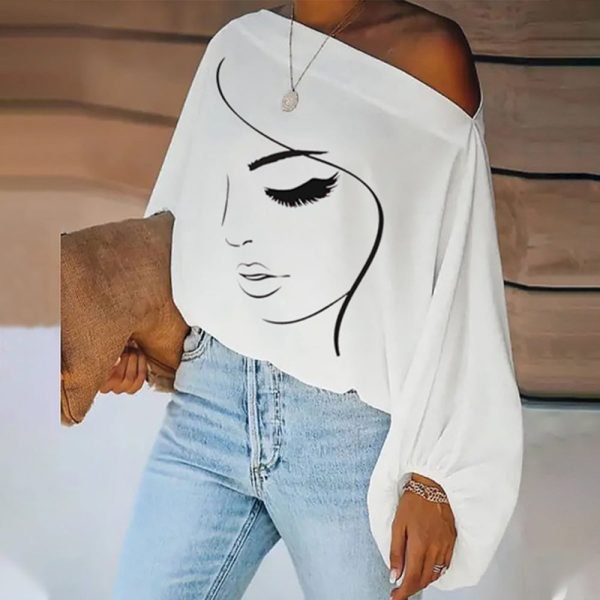 White Long Sleeve Print Top