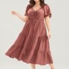Plain Ruched Drawstring Pocket Ruffle Tiered Dress