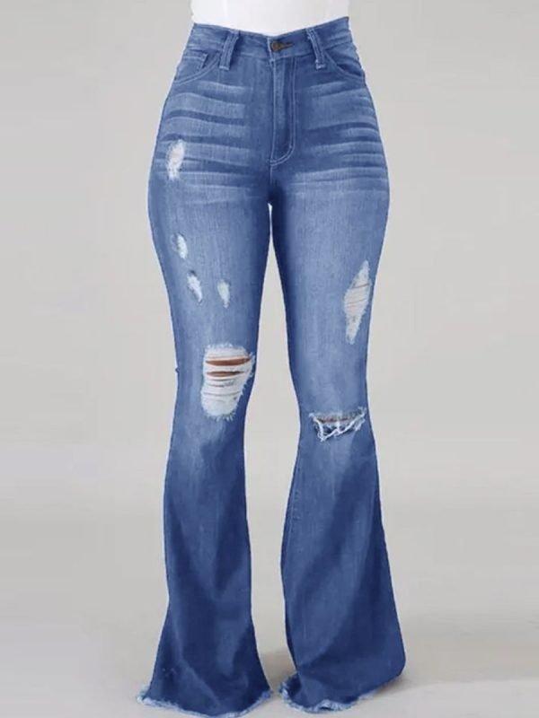 17-6-1 Plus Size High-Waist High Stretchy Ripped Boot Cut Jeans