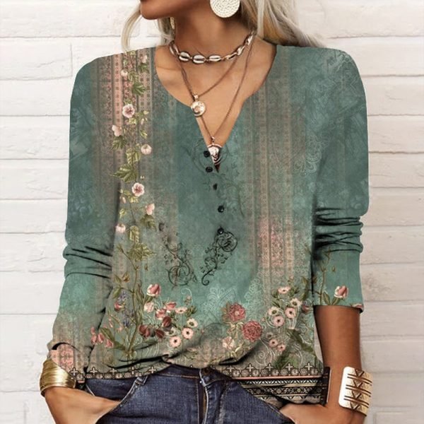 Stylish Long Sleeve Print Top