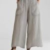Casual Plain Pockets Linen Pants