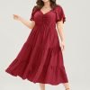Plain Ruched Drawstring Pocket Ruffle Tiered Dress