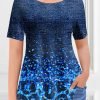 Plus Size Casual Navy Blue Ombre Denim Print Two Piece Pant Set
