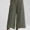 Casual Plain Pockets Linen Pants
