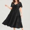 Plain Ruched Drawstring Pocket Ruffle Tiered Dress