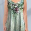 Women's Plus Size Casual Green Retro Floral Print Two Piece Pant Set