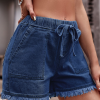 447012368479ae5bf78605aef11d83bb-1 Women's Denim Shorts Frayed Raw Hem Ruffle Drawstring High Waist with Pockects