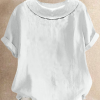 Women Causal Ruched Crew Neck Cotton And Linen Short Sleeve Summer Plain T-shirt