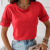 Casual Plain Crew Neck Short Sleeve Lace Top