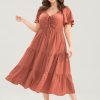 Plain Ruched Drawstring Pocket Ruffle Tiered Dress