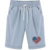 Women‘s Independence Day Knee Length Bermuda Shorts Plus Size Casual Summer Loose Fit Long Shorts Elastic Waist Shorts with Pockets