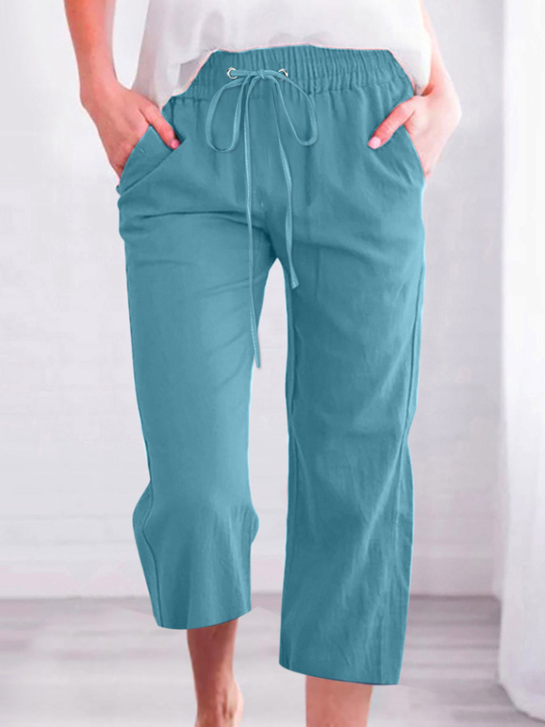 639904e989c17bb926aeb3714b8661a3-1 Women's Casual Summer Linen Pants High Waisted Loose Yoga Sweatpants Crop Pants with Pockets