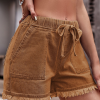 6f366492b158c2dd35a66126ef27c0c3-1 Women's Denim Shorts Frayed Raw Hem Ruffle Drawstring High Waist with Pockects