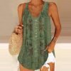 Sage Green Floral Print Button Front Tank Top
