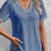 V Neck Buckle Polyester Cotton Casual Blouse