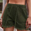 7851b3d3869104e55c023e2bb41cac56-1 Women's Denim Shorts Frayed Raw Hem Ruffle Drawstring High Waist with Pockects