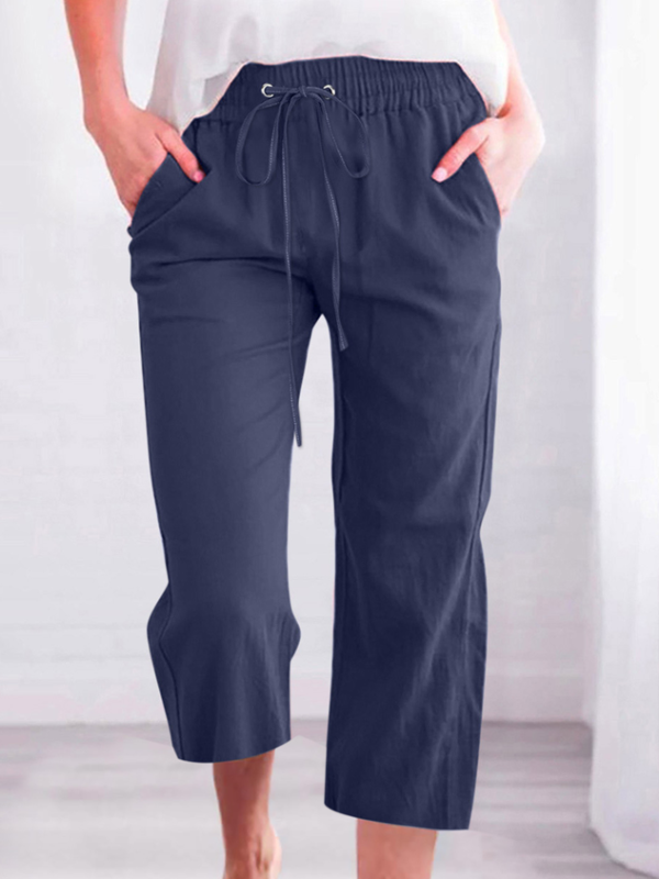 7ea30f5e22245bd2495ca698a2a5d987-1 Women's Casual Summer Linen Pants High Waisted Loose Yoga Sweatpants Crop Pants with Pockets