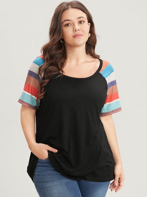 96053271-yf-bd2bc3ff-220d-4a73-891d-bbbf0921618d-1 Striped Contrast Raglan Sleeve Round Neck T-shirt
