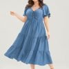 Plain Ruched Drawstring Pocket Ruffle Tiered Dress