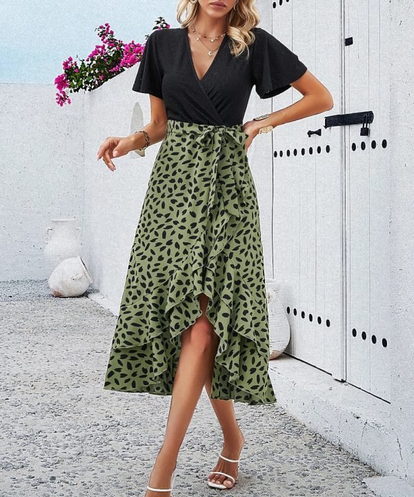 Black-01_88dbe6a9-c34d-4e53-8692-800089224dce.jpg Women Frenchy Wrap Over Tie Printed Waist Short Sleeve Dresses/1-1-1-1