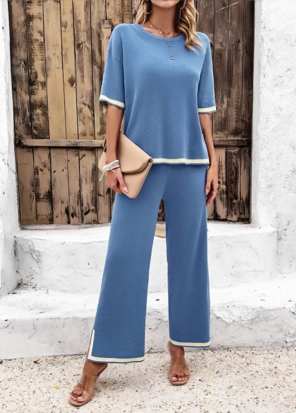 Blue-01_d1873506-0a0b-4143-a1be-ed8274eec656.jpg Women Casual Knit Short Sleeve Two-Piece Outfits /1-1-1-1