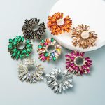 Earring.jpg Women Shiny Rhinestone Sun Flower Design Alloy Irregular Statement Stud Earrings