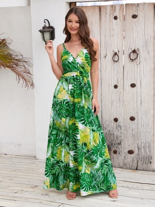 GreenGrassSpaghettiStrapMaxiDress.jpg Women Summer Printed Spaghetti Strap Sleeveless Maxi Dress/1-1-1-1-1