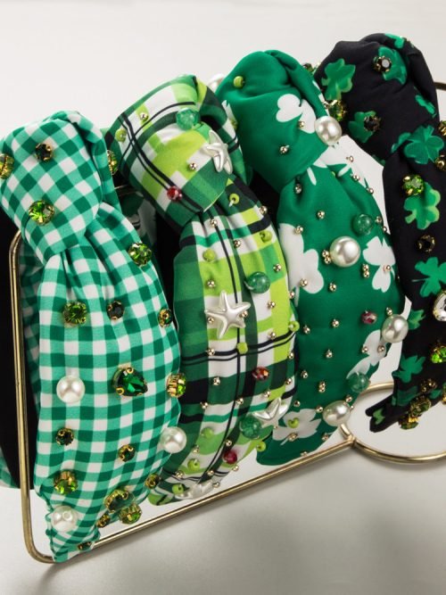 Headband_21da164b-e35c-4f34-b3a1-d79ea9366230.jpg Vintage Green Plaid Flower Fabric Wide-Brimmed Headband Hairband Hair Accessary