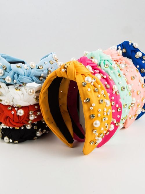Headband_50e79622-1118-4e27-ac63-c57ab934d062.jpg Women and Girl Fashionable Korean Style Wide-Brimmed Headband with Rhinestone and Pearl