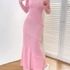 Women Long Sleeve Hooded Dresses Y2K Street Style Mermaid Maxi Dresses