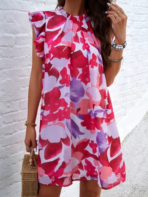 Red-01.jpg Women Printed Ruffle Sleeve Casual Summer Dress / 1-1-1-1