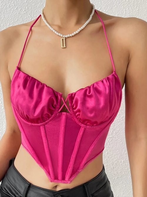 RoseRed-01.jpg Women herringbone Halter Corset Mesh Satin Y2K Crop Top/2-2-1-1