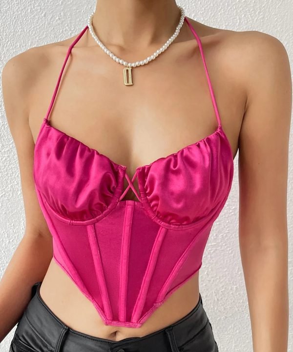 RoseRed-01.jpg Women herringbone Halter Corset Mesh Satin Y2K Crop Top/2-2-1-1
