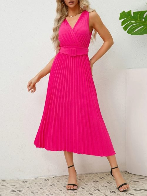 RoseRed-01_0b08c0fe-8ab5-4002-88ff-69d4d401ca58.jpg Women Summer Sleeveless V Neck Pleated Midi Dresses/1-1-1-1-1