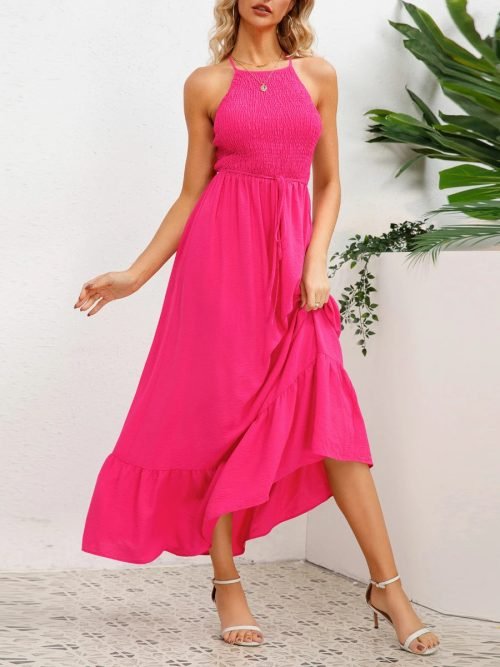 RoseRed-01_25eb0a3c-d6fd-49a7-bb29-a5215a5fbcda.jpg Women Summer Backless Shirred Backless Halter Maxi Dresses /1-1-1-1-1