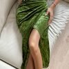Women Sexy Side Slit Velvet Solid Color Skirt