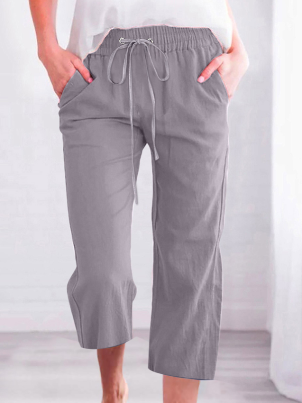 a78d1986f0b642f6692a8c986bd608cd-1 Women's Casual Summer Linen Pants High Waisted Loose Yoga Sweatpants Crop Pants with Pockets