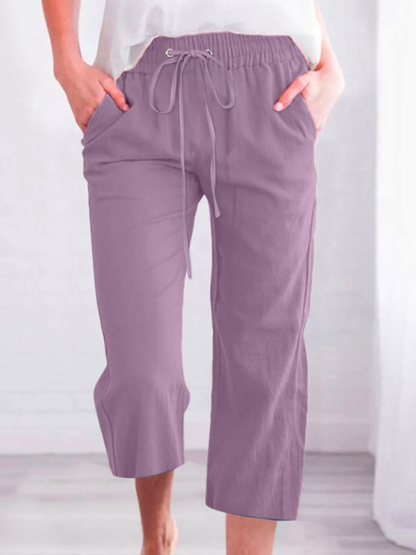 b22c0ba28cc8f6b207607706b7aa2a40-1 Women's Casual Summer Linen Pants High Waisted Loose Yoga Sweatpants Crop Pants with Pockets
