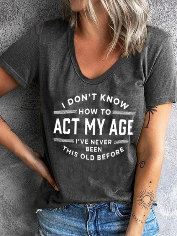 Letter Casual V Neck Short Sleeve T-Shirt