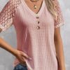 V Neck Buckle Polyester Cotton Casual Blouse