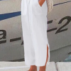 Solid Pocket Slit Casual Pants