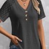 V Neck Buckle Polyester Cotton Casual Blouse