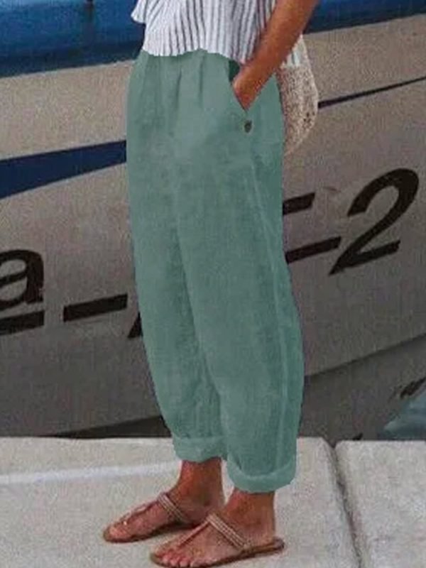 Vacation Casual Loosen Cotton Linen Solid Pants
