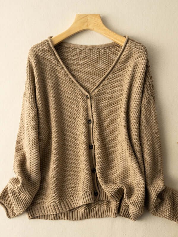 100% Natural Material Knitted Cardigan Women's Literary Retro Loose And Thin Spring And Autumn Sweater Coat In One-Size