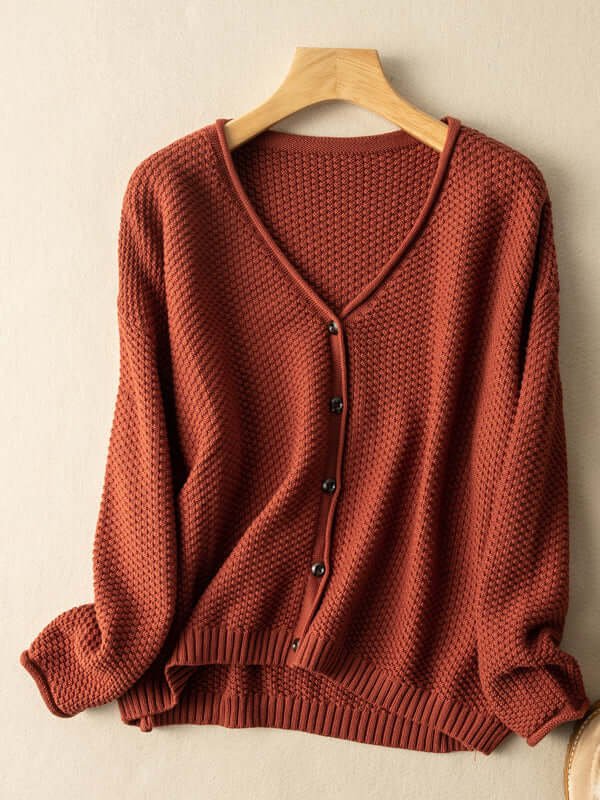 100% Natural Material Knitted Cardigan Women's Literary Retro Loose And Thin Spring And Autumn Sweater Coat In One-Size