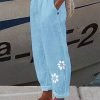 Women Casual Floral Loose Pockets Elastic Waist Pants Ankle Length Pants