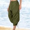 Women's Pants Trousers Cotton Black Yellow Army Green Casual Holiday Weekend Pocket Calf-Length Comfort Plain S M L XL 2XL
