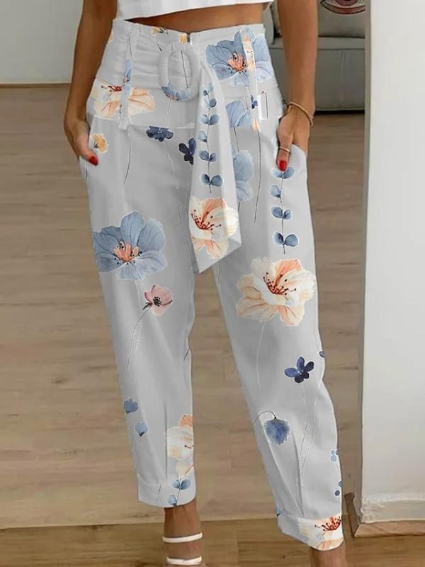 Women's Pants Trousers White Yellow Gray Casual Holiday Weekend Side Pockets Print Micro-elastic Full Length Comfort Floral S M L XL 2XL