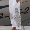 Women's Wide Leg Pants Trousers Faux Linen Black White Red Casual Holiday Weekend Side Pockets Full Length Comfort Floral S M L XL XXL