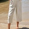 Women's Pants Trousers Faux Linen Khaki Fashion Casual Weekend Side Pockets Wide Leg Calf-Length Comfort Plain S M L XL 2XL